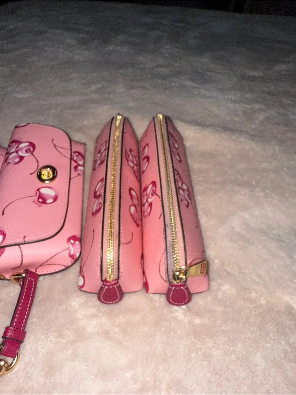 Pink Cherry Print Wristlet Set - Women Bags